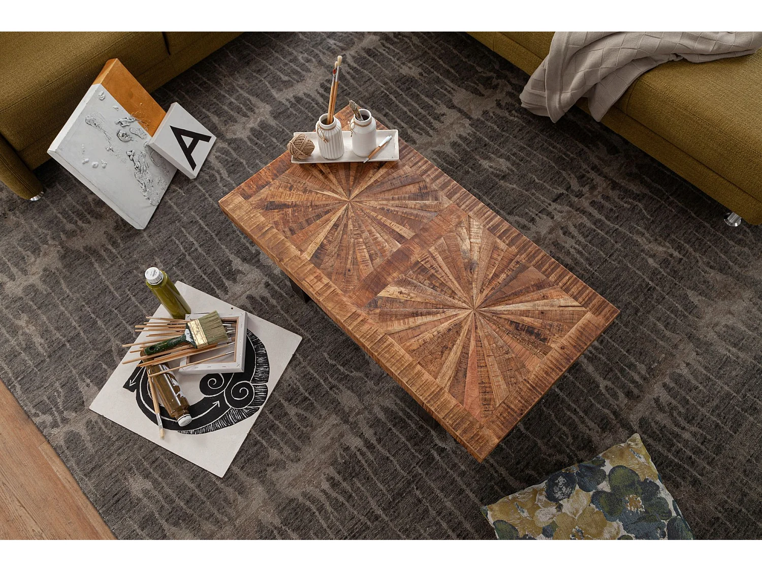 Table Basse Moderne Manguier Bois Massif Solide 105X40X55 Cm Table Au Design Industriel