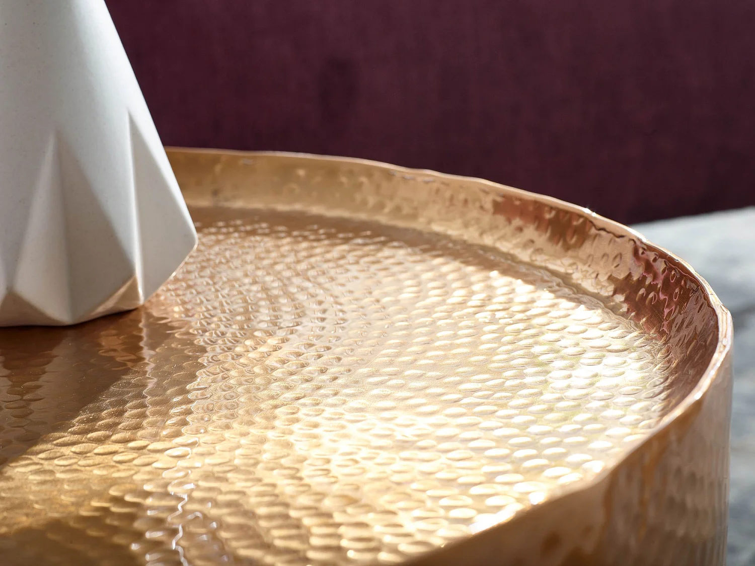 tavolino alluminio oro 60x60x35 cm tavolo soggiorno martellato | Tavolino design rotondo alluminio orientale | Tavolino rotondo metallo piccolo