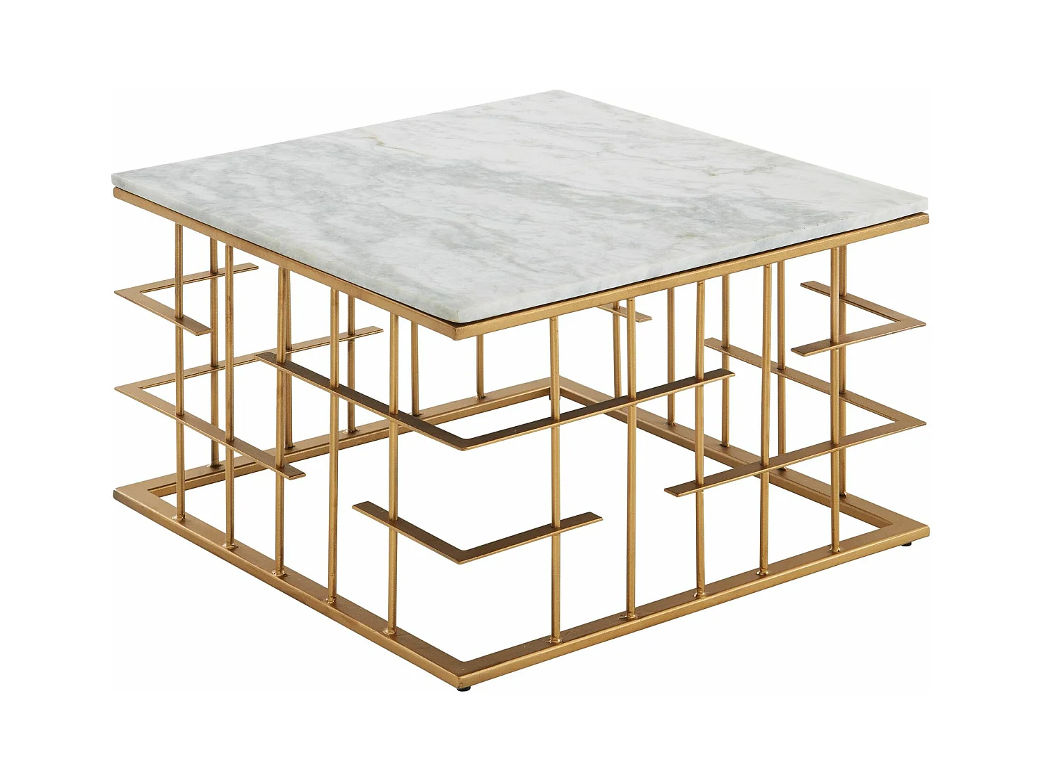 Table Basse De Salon Marbre Véritable Et Métal 55X55X35 Cm Carrée Or | Petite Table De