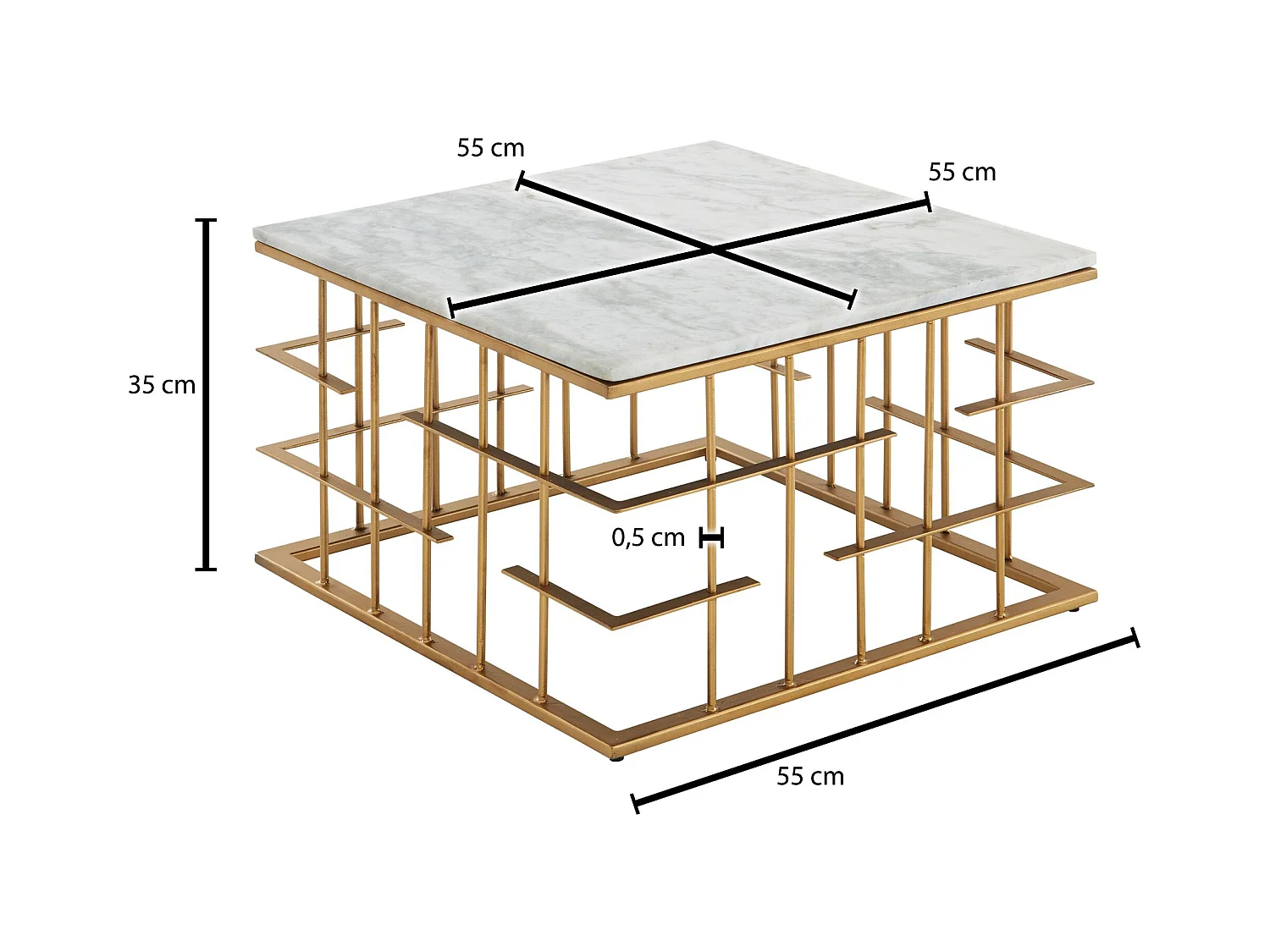 Table Basse De Salon Marbre Véritable Et Métal 55X55X35 Cm Carrée Or | Petite Table De