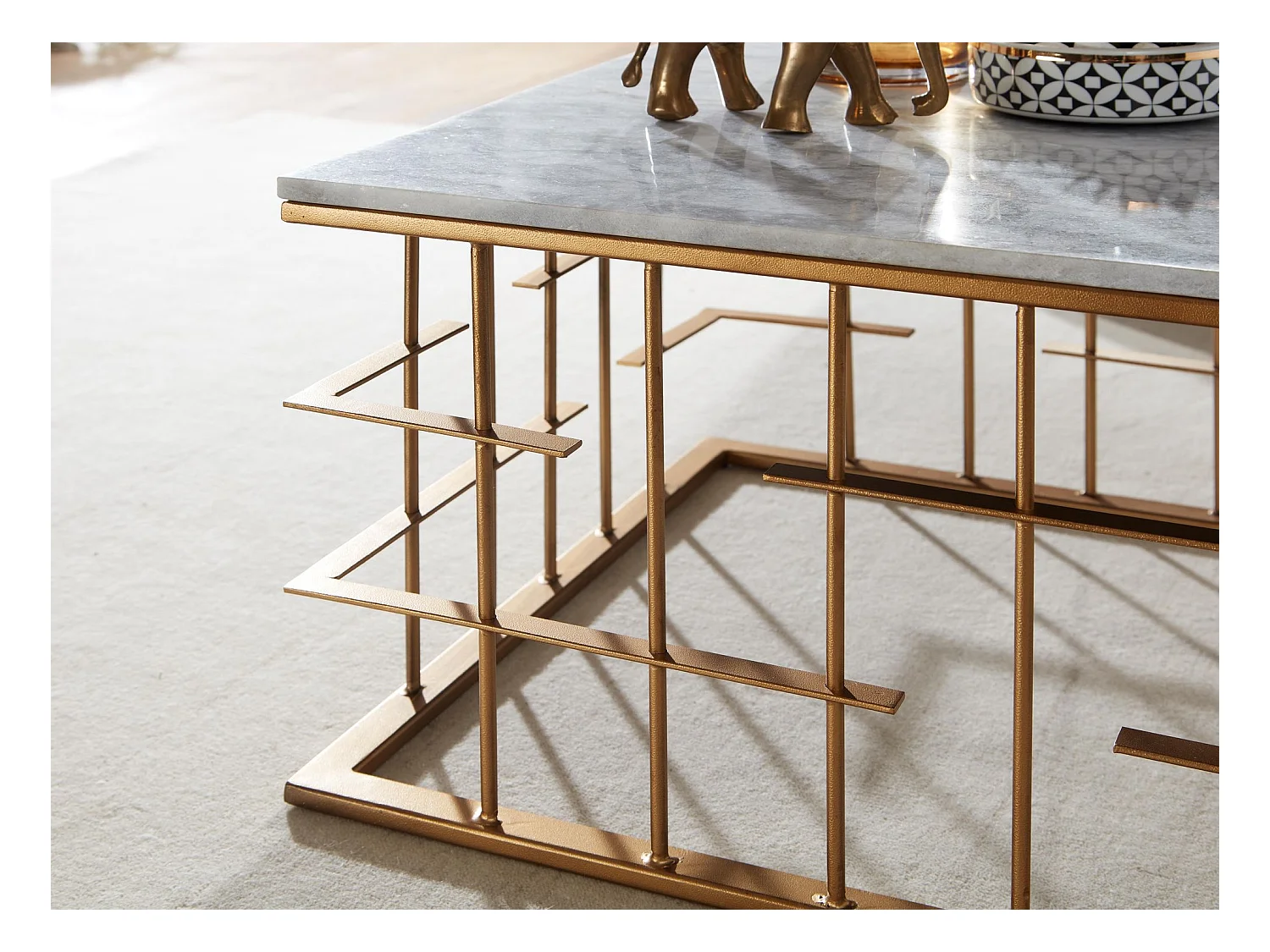 Table Basse De Salon Marbre Véritable Et Métal 55X55X35 Cm Carrée Or | Petite Table De