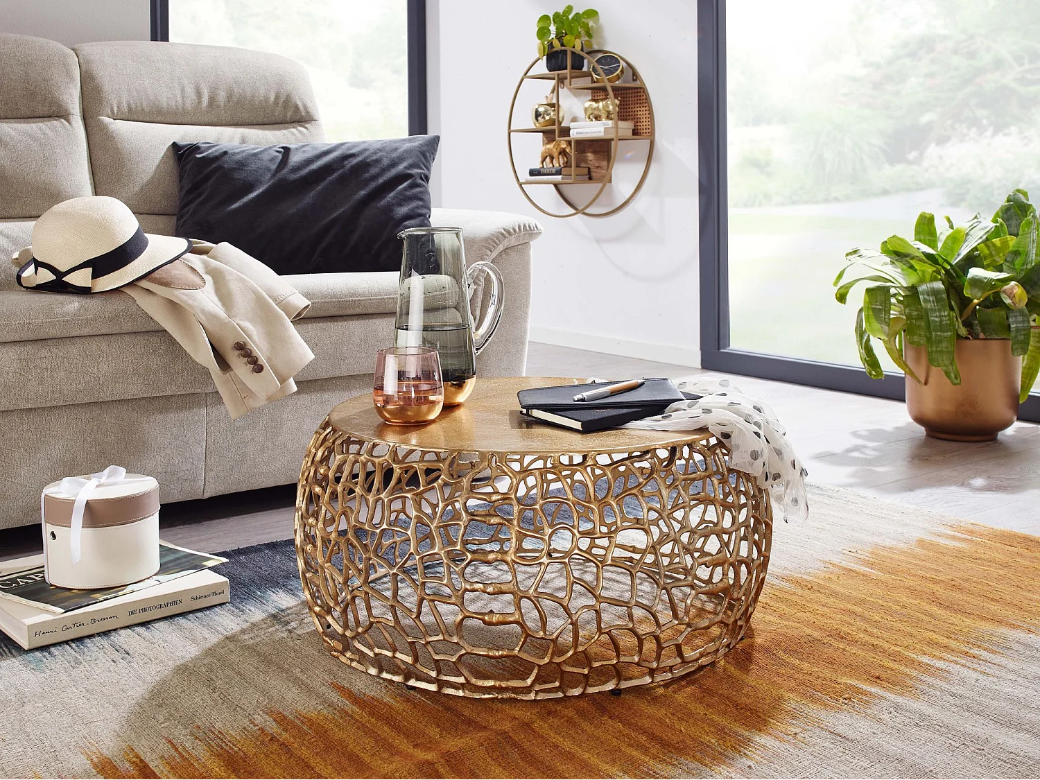 Tavolino da caffè alluminio 66x66x30 cm Tavolino da caffè metallo oro | Tavolo soggiorno rotondo | Tavolo soggiorno moderno | Tavolino da salotto