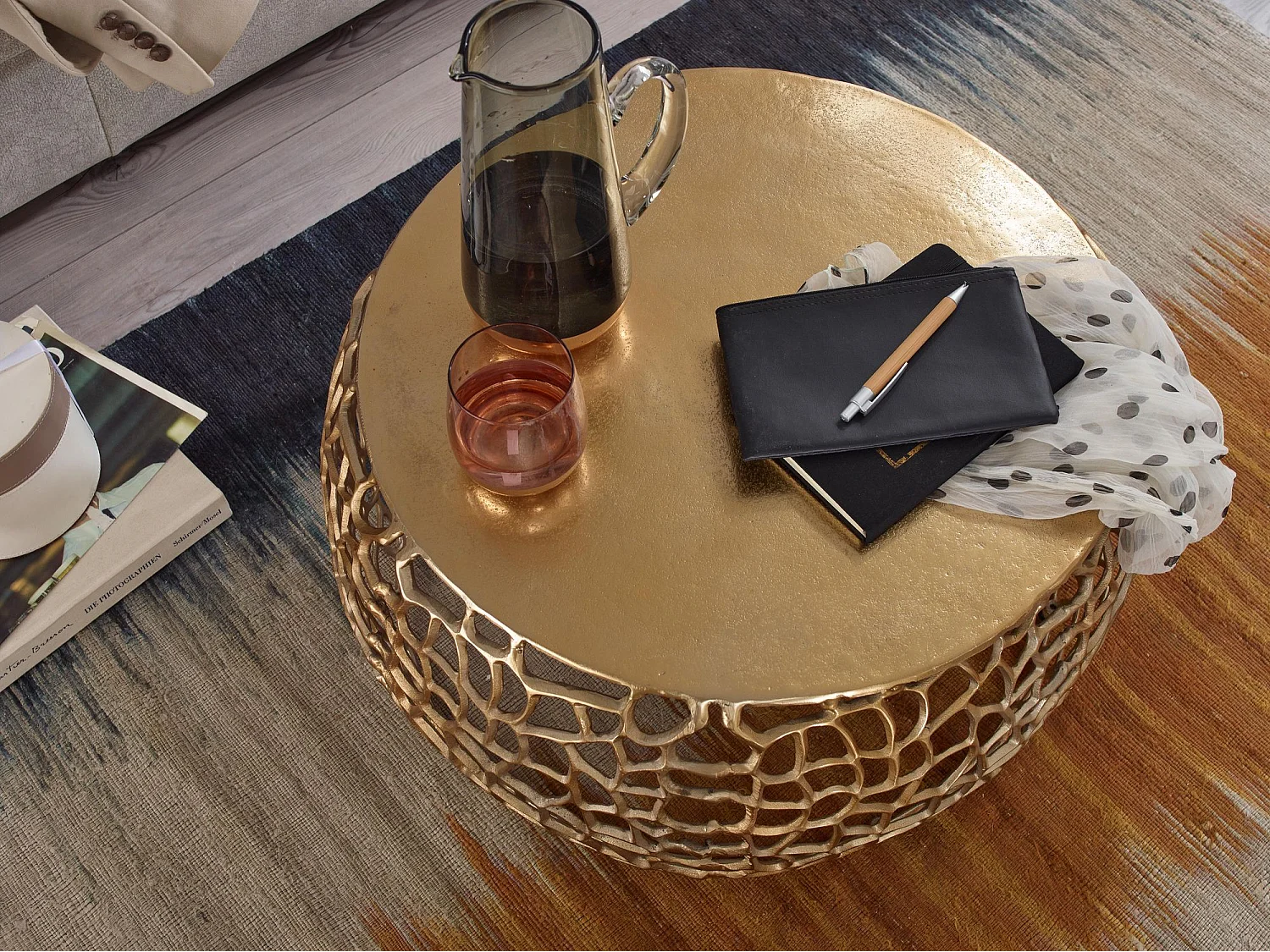 Tavolino da caffè alluminio 66x66x30 cm Tavolino da caffè metallo oro | Tavolo soggiorno rotondo | Tavolo soggiorno moderno | Tavolino da salotto