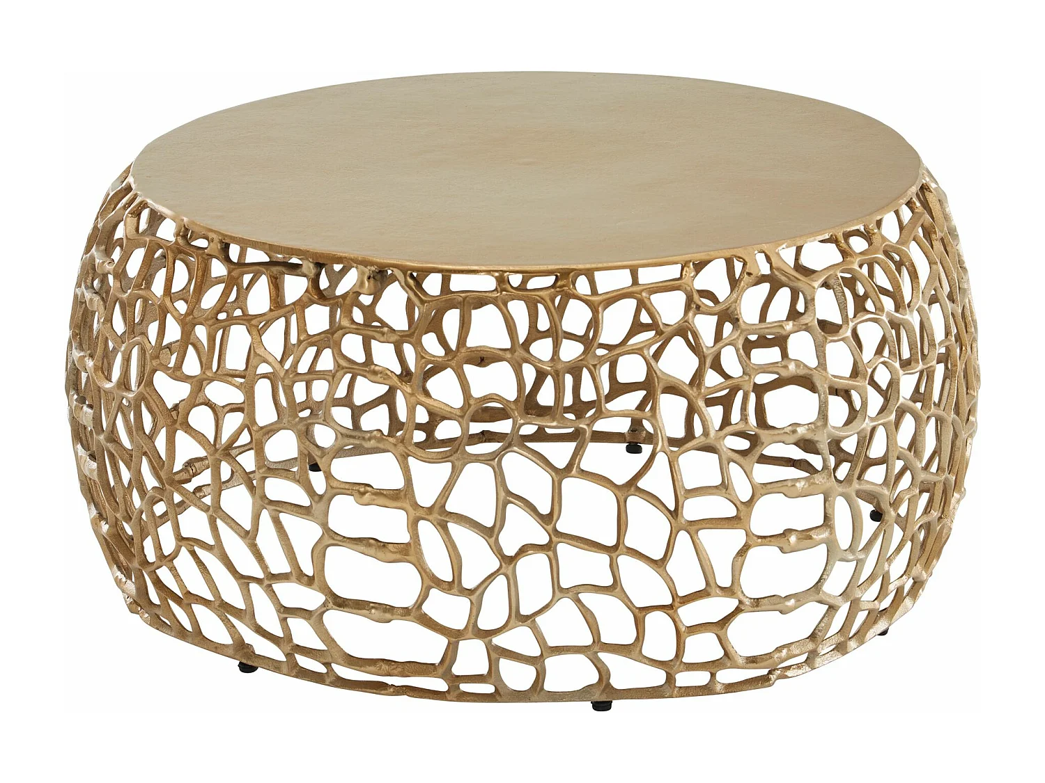 Table Basse de Salon Aluminium Or 66x66x30 cm Ronde Métal | Petite Table de Canapé avec Structure