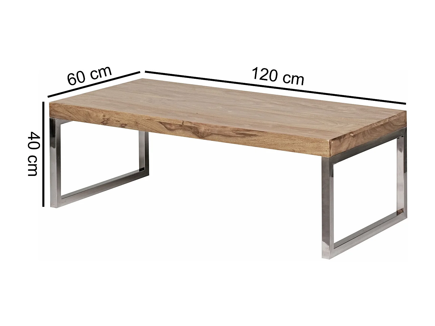 mesa de centro de madera maciza mesa de Acacia 120 cm diseño de mesa de comedor amplia estilo rústico de color marrón oscuro