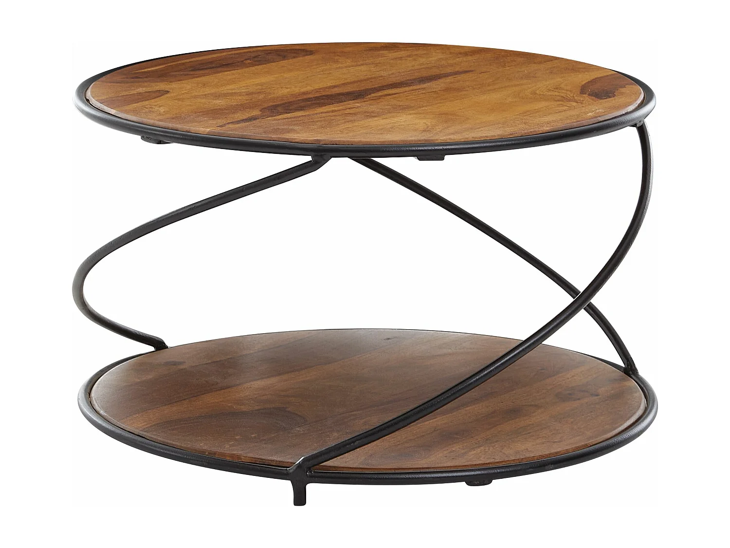 tavolino 58x58x35 cm in legno massello di sheesham / metallo tavolino rotondo | Tavolino di design tavolino massello | Tavolino da salotto moderno con contenitore