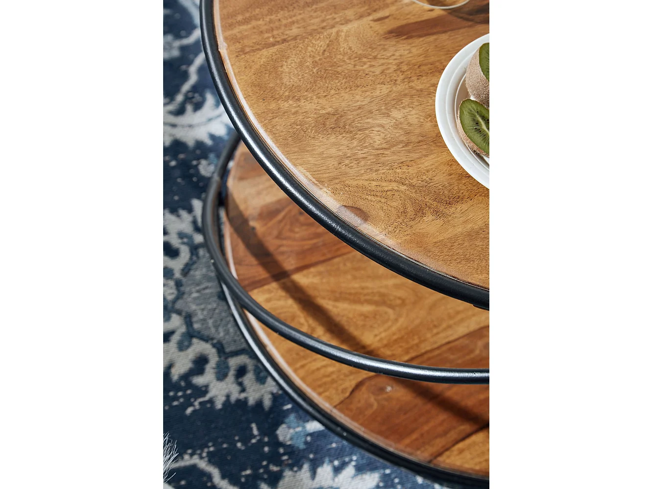 tavolino 58x58x35 cm in legno massello di sheesham / metallo tavolino rotondo | Tavolino di design tavolino massello | Tavolino da salotto moderno con contenitore