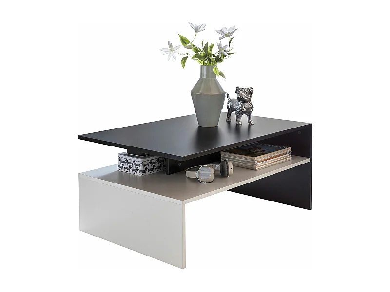 MURPHY 90 x 42 x 60 cm met plank hout zwart / wit | Design salon salontafel tweedelig met opbergruimte | Salontafel moderne salontafel | Loungetafel groot & lang