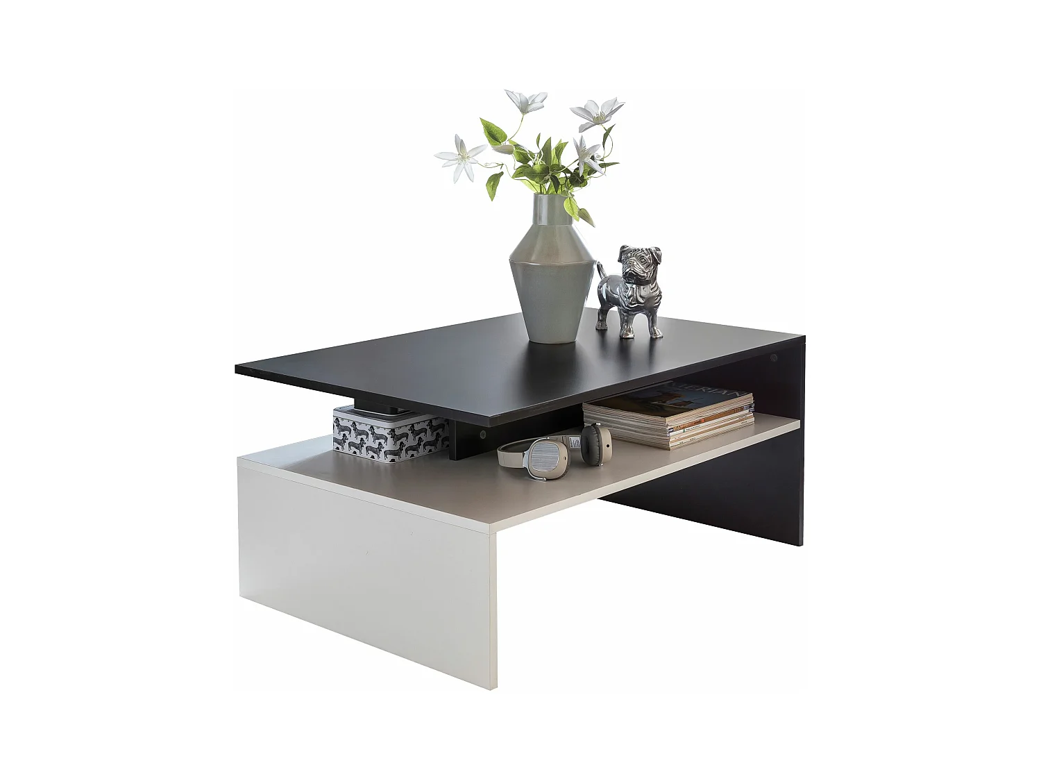 Murphy 90 X 43 X 60 Cm Avec Étagère En Bois Noir / Blanc | Table Basse De Salon Design En