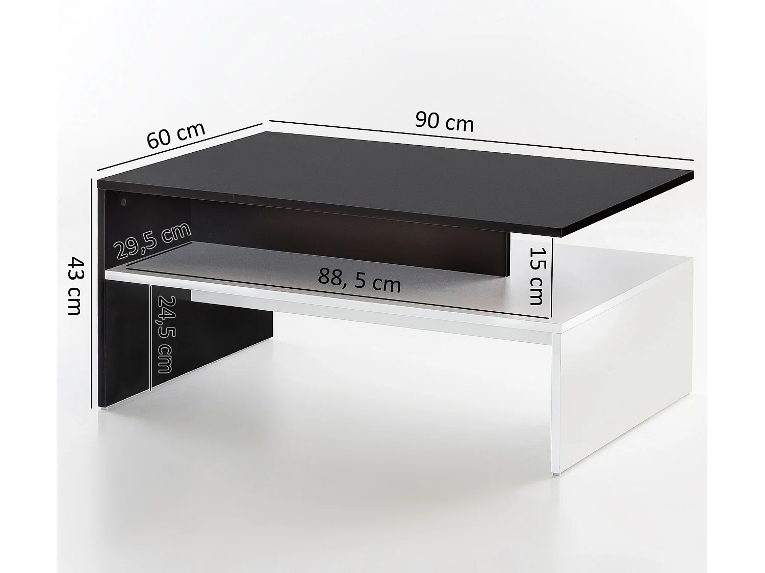 MURPHY 90 x 43 x 60 cm avec étagère en bois noir / blanc | Table basse de salon design en deux