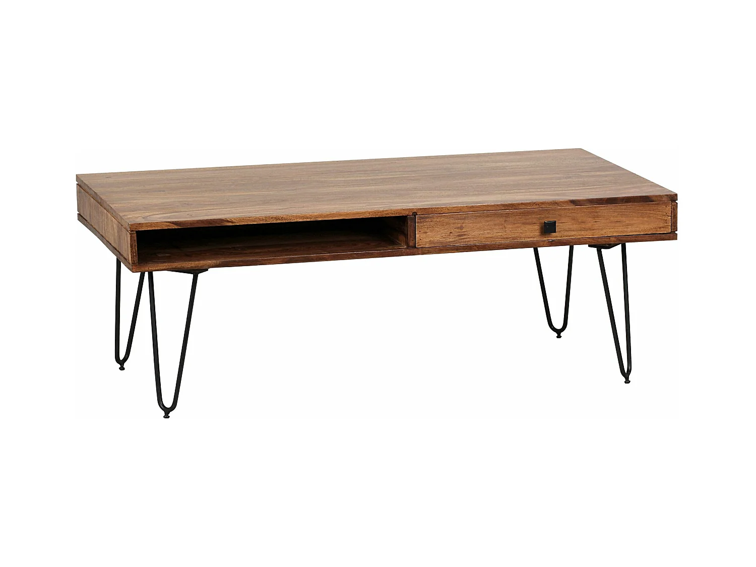 table basse BAGLI en bois massif Sheesham 110 cm de large table de salon design pieds en métal table d'appoint de style campagnard