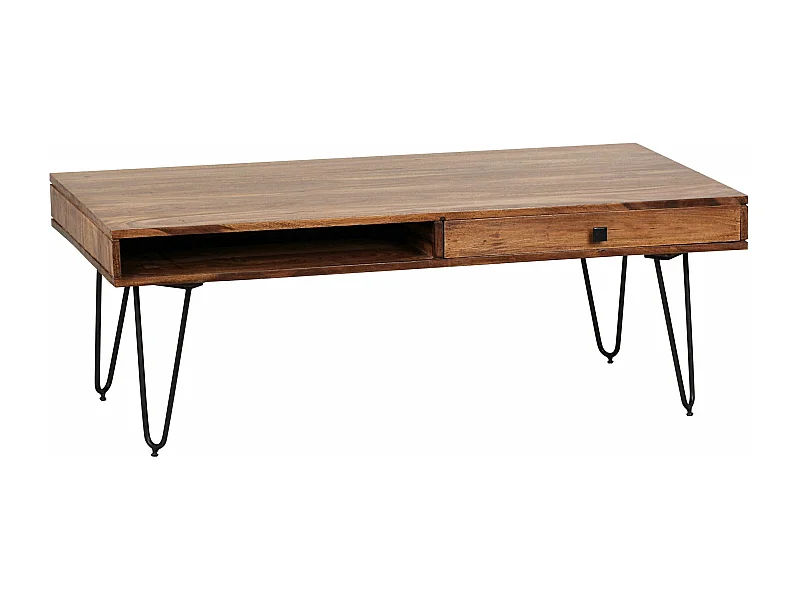 table basse BAGLI en bois massif Sheesham 110 cm de large table de salon design pieds en métal