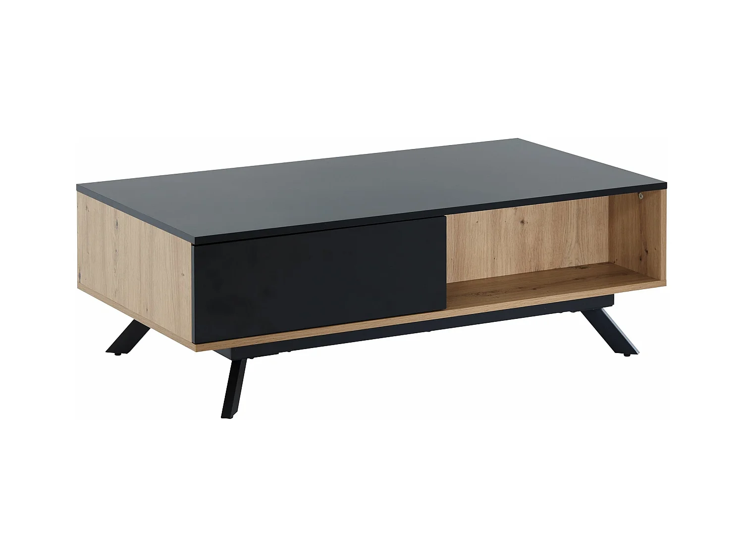 Table Basse De Salon Décor Chêne / Noir 110X60X38 Cm Rectangulaire | Grande Table De