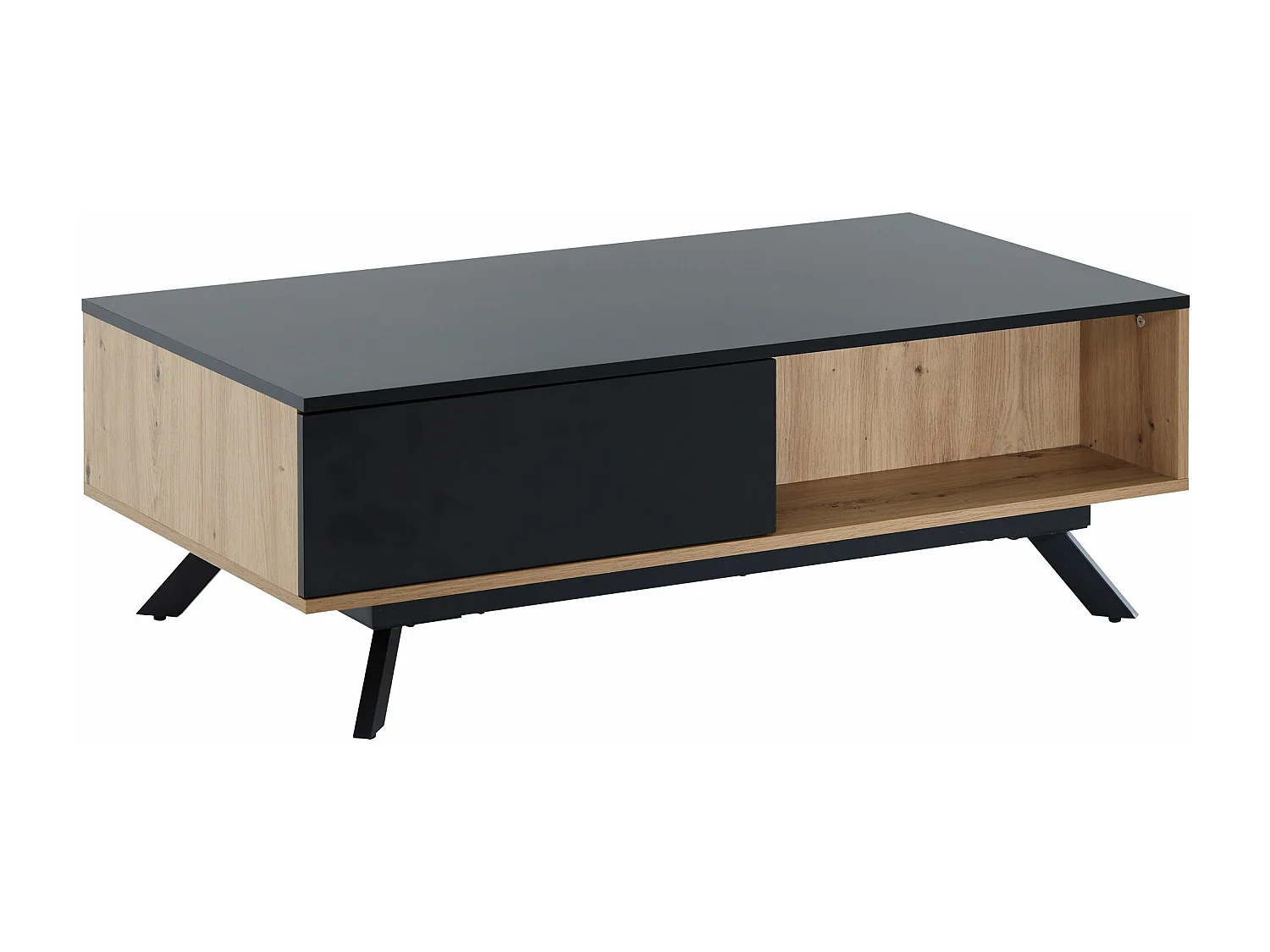 Table Basse 110x60x38 cm MDF Décor Chêne Noir, Table de Salon Rectangulaire avec Espace de