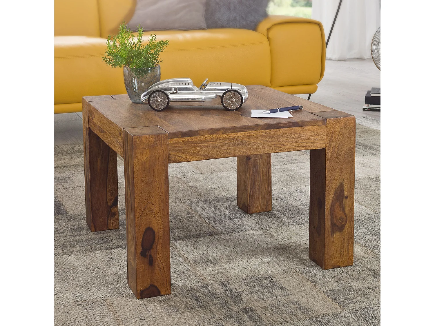 salontafel MUMBAI massief houten sheesham 60 cm brede salontafel design donkerbruin landhuisstijl bijzettafel