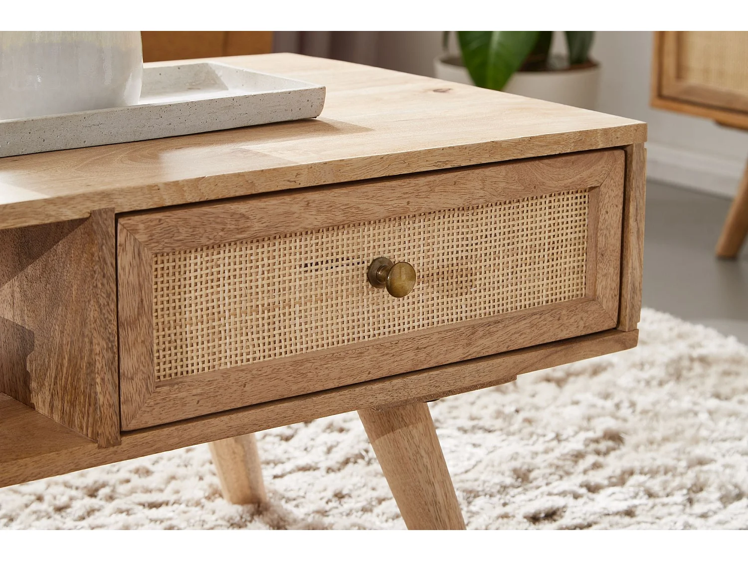 salontafel 90x40x45 cm Mango massief houten salontafel rechthoekig | Houten tafel met opbergruimte | Salontafel met lade | Tafel woonkamer solide