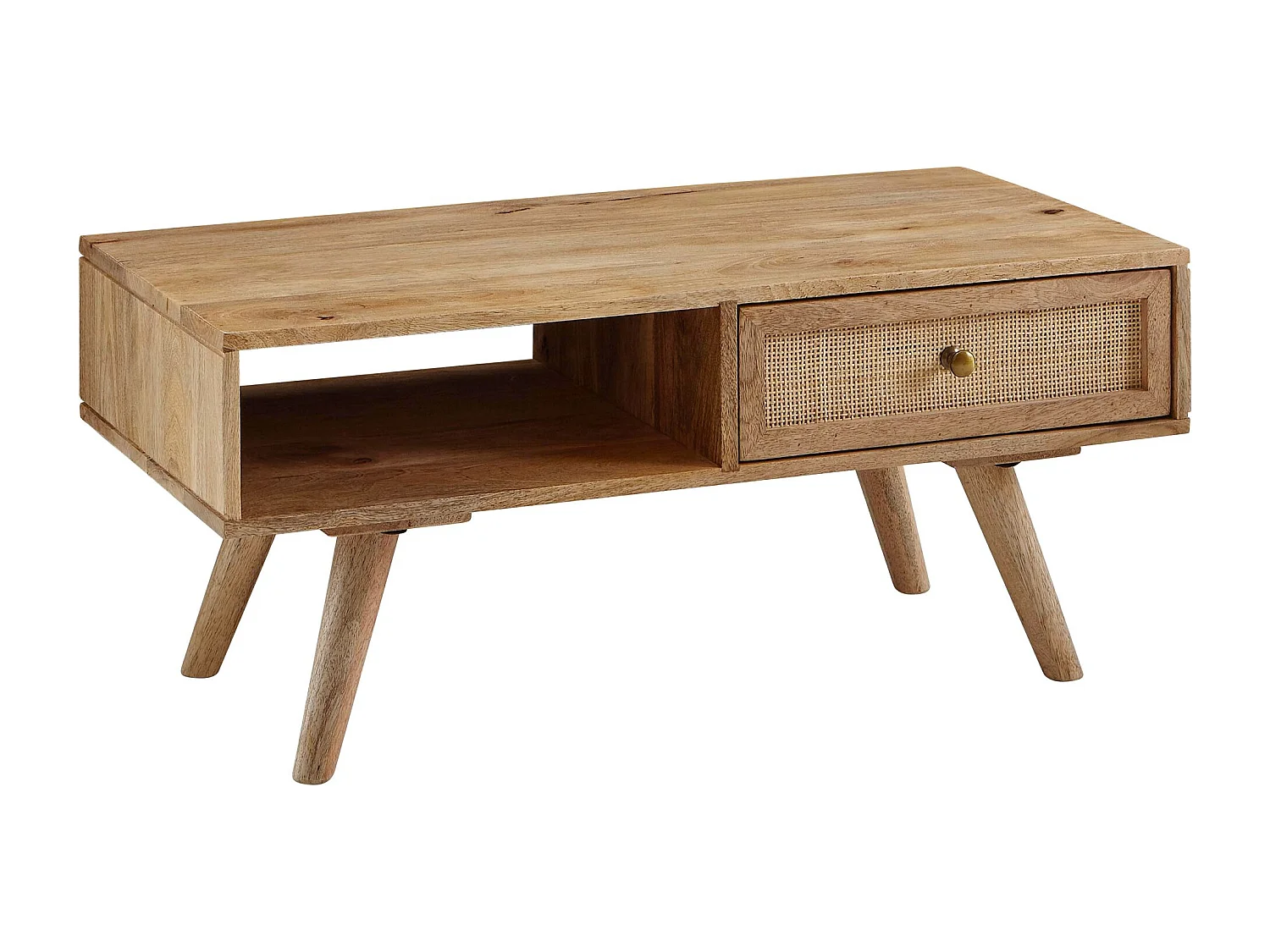 Couchtisch 90x40x45 cm Mango Massivholz / Rattan