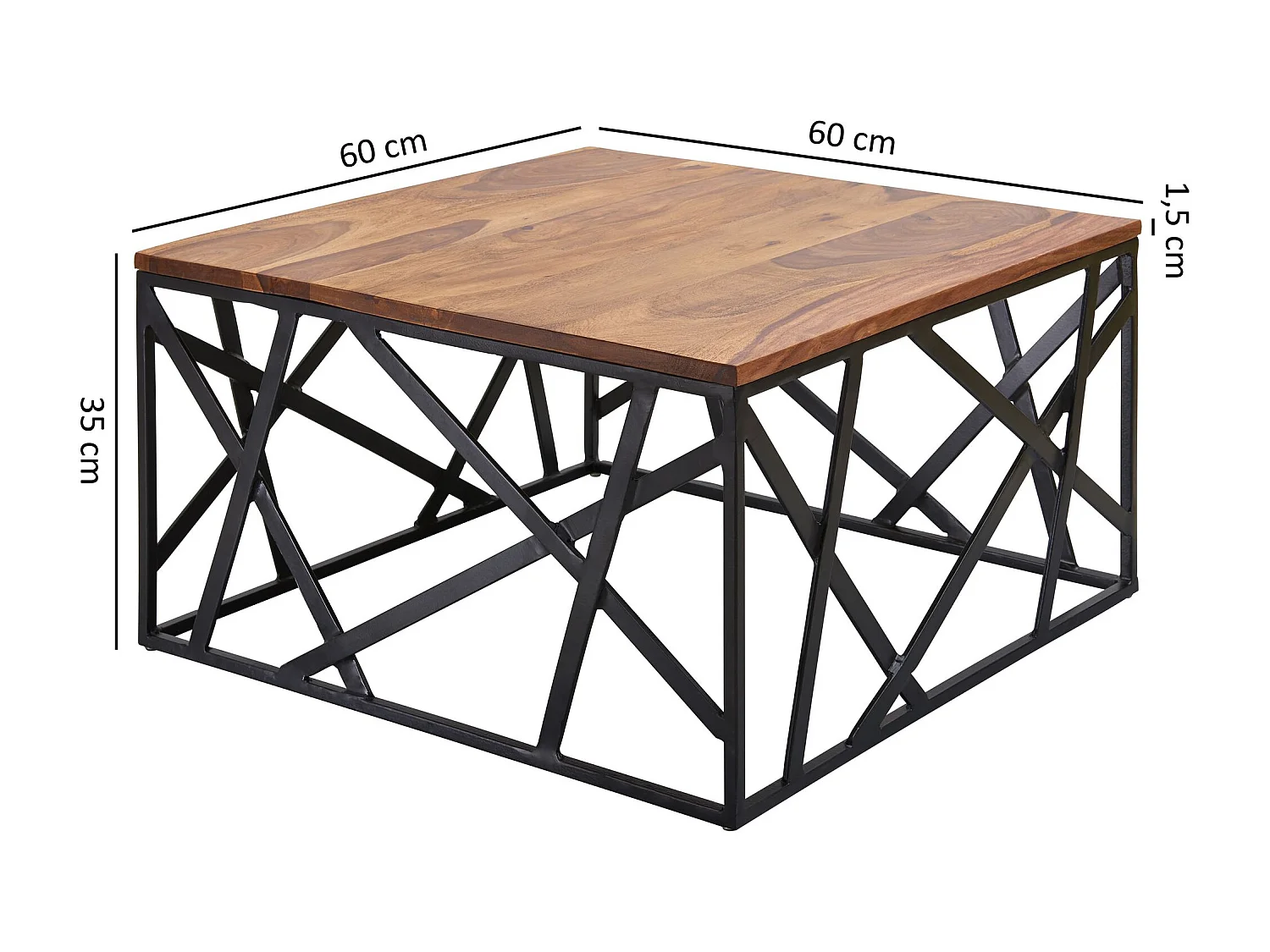 salontafel Bekal 60x35x60 cm Sheesham massief houten / metalen salontafel