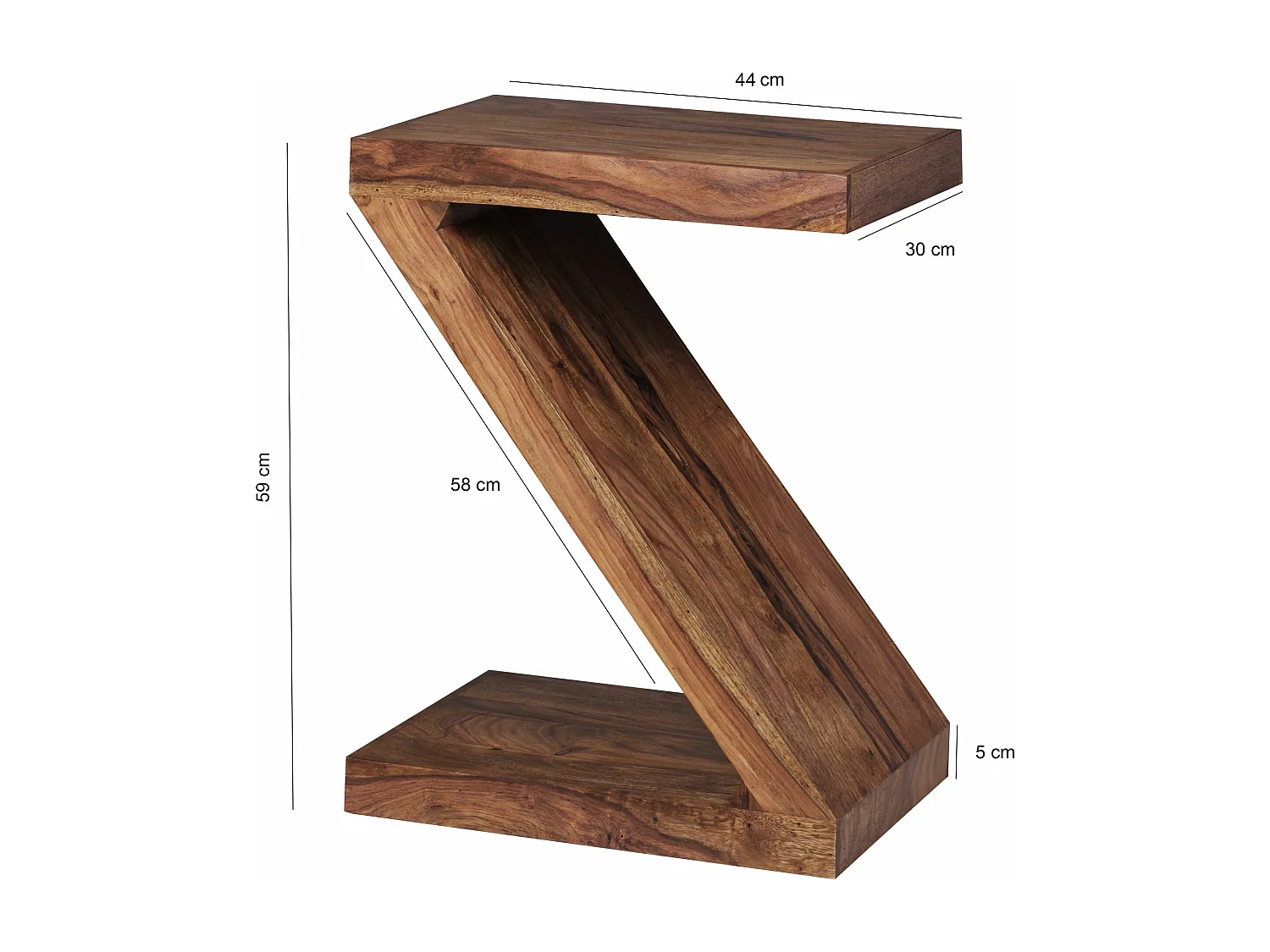 Table en bois massif Sheesham Z Cube 59cm salon chambre haute table design table basse de style campagnard brun