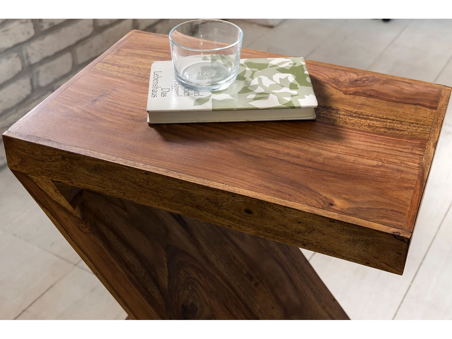 Table en bois massif Sheesham Z Cube 59cm salon chambre haute table design table basse de style campagnard brun