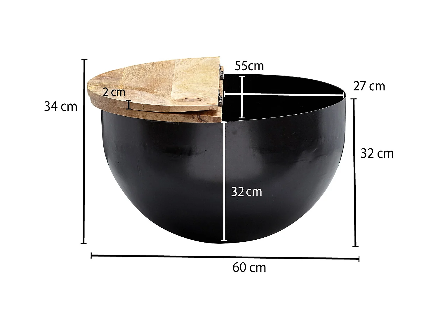 salontafel metaal 60x34x60 cm industriÃ«le stijl rond | Design salontafel met opbergruimte | Moderne salontafel salontafel zwart