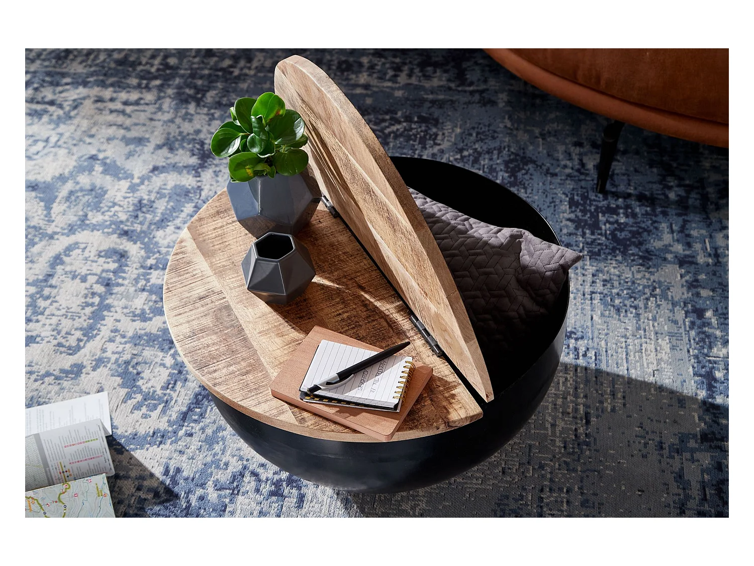 salontafel metaal 60x34x60 cm industriÃ«le stijl rond | Design salontafel met opbergruimte | Moderne salontafel salontafel zwart