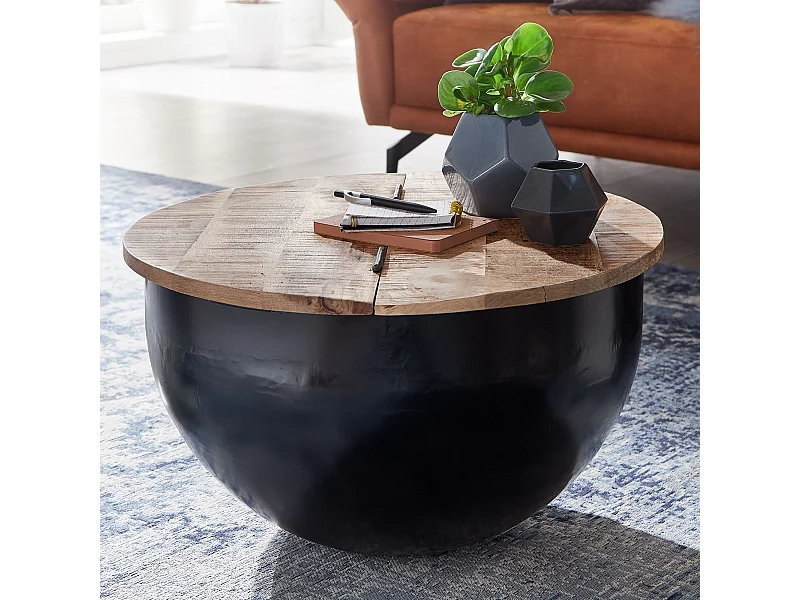 salontafel metaal 60x34x60 cm industriÃ«le stijl rond | Design salontafel met opbergruimte | Moderne salontafel salontafel zwart