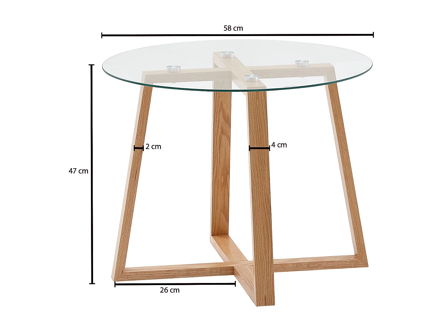 Couchtisch 58x58x47 cm Sofatisch Eiche Massivholz / Glas Rund, Design Wohnzimmertisch Modern, Holztisch Stubentisch Klein, Kaffeetisch Tisch Wohnzimmer Echtholz
