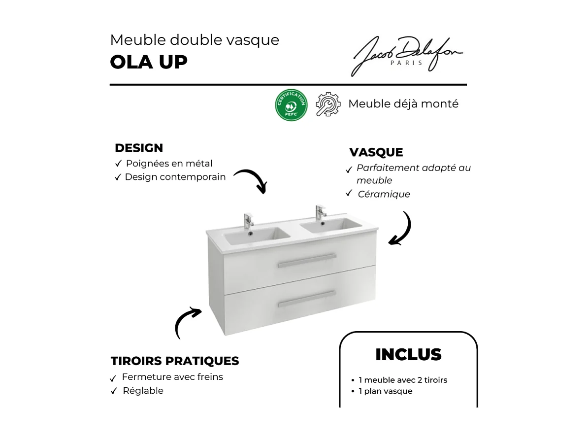 Meuble double vasque 120 cm JACOB DELAFON Ola UP blanc