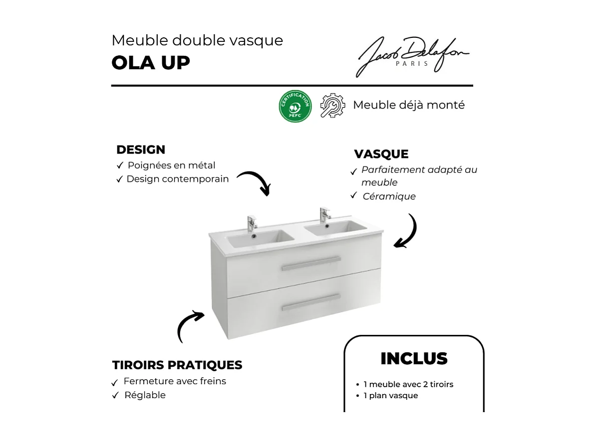 Meuble double vasque 120 cm JACOB DELAFON Ola UP blanc