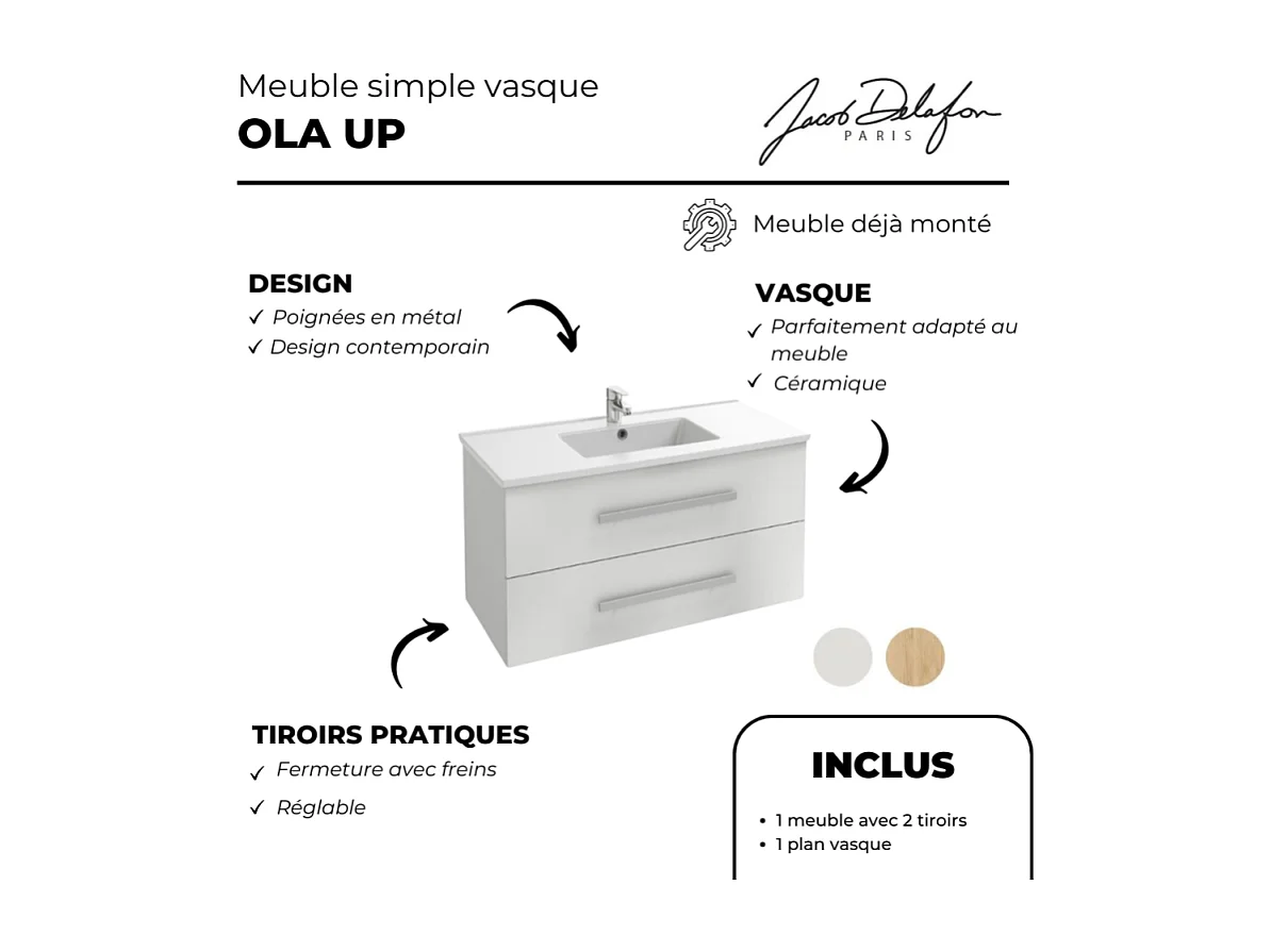 Meuble vasque 60 cm JACOB DELAFON Ola Up blanc