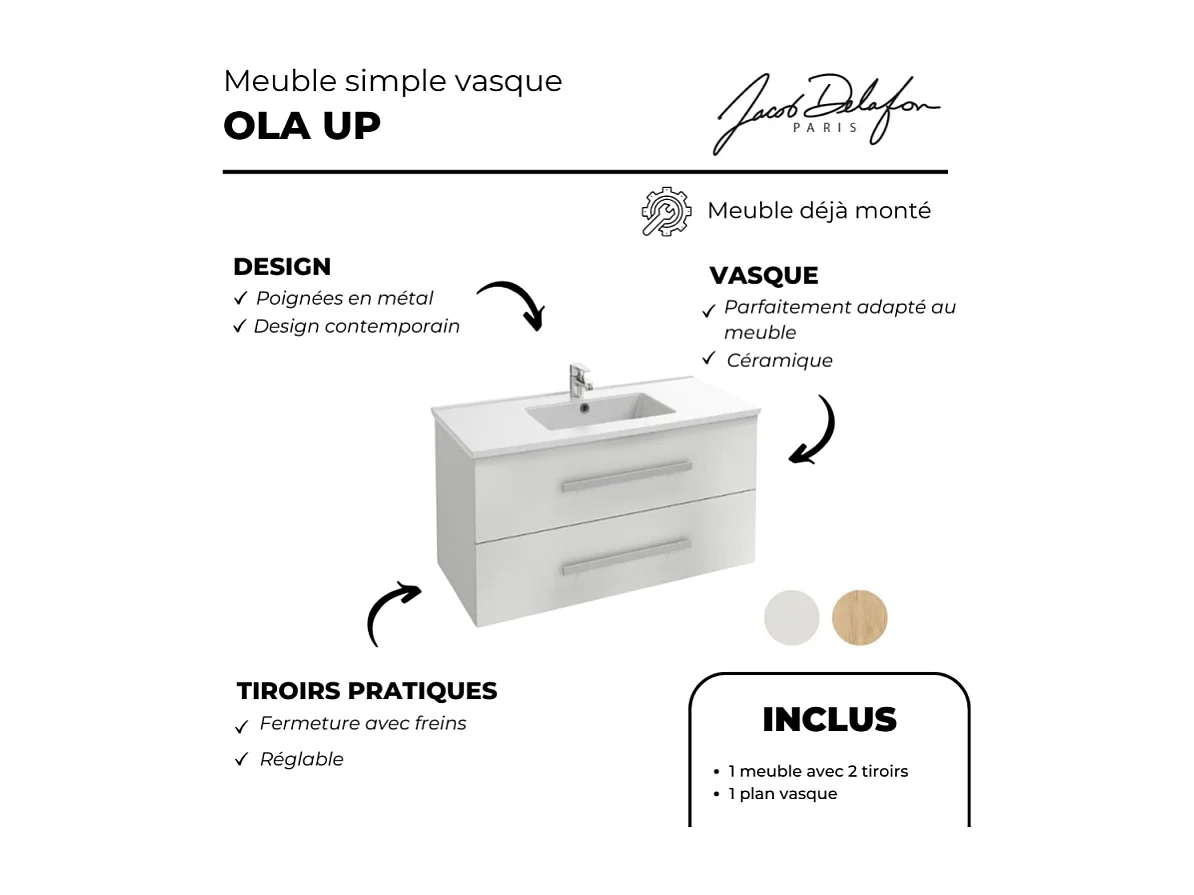 Meuble vasque 60 cm JACOB DELAFON Ola Up blanc