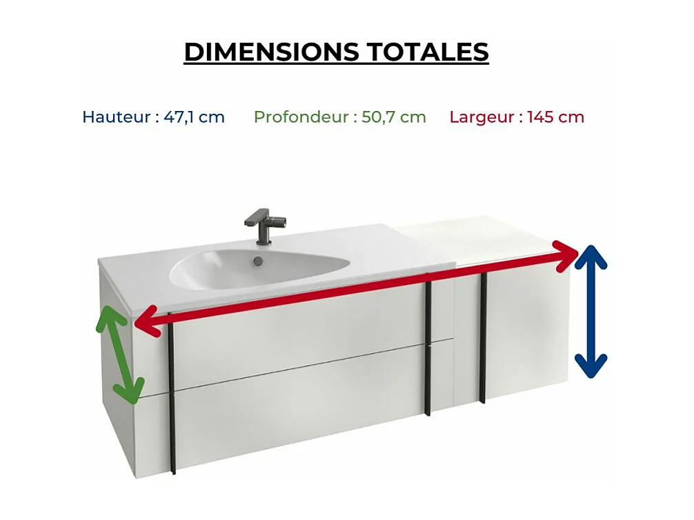 Meuble de salle de bain 145 cm JACOB DELAFON Nouvelle Vague avec rack blanc