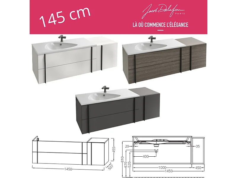 Meuble de salle de bain 145 cm JACOB DELAFON Nouvelle Vague avec rack blanc