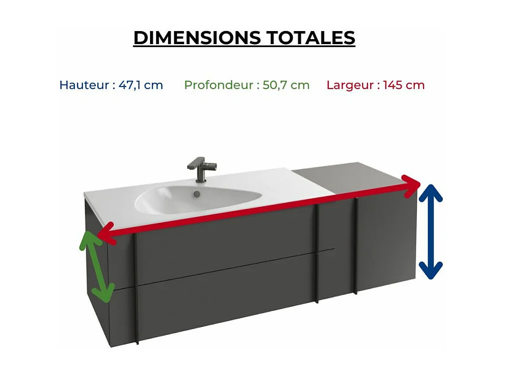 Meuble de salle de bain 145 cm JACOB DELAFON Nouvelle Vague avec rack gris brillant