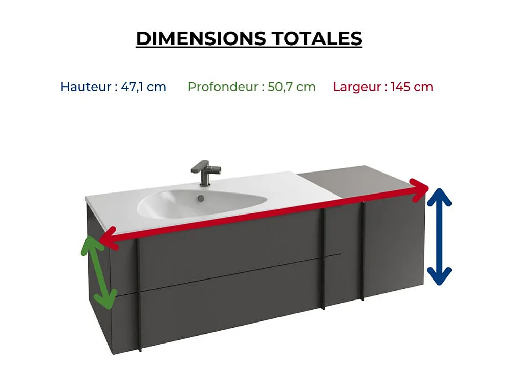 Meuble de salle de bain 145 cm JACOB DELAFON Nouvelle Vague avec rack gris brillant