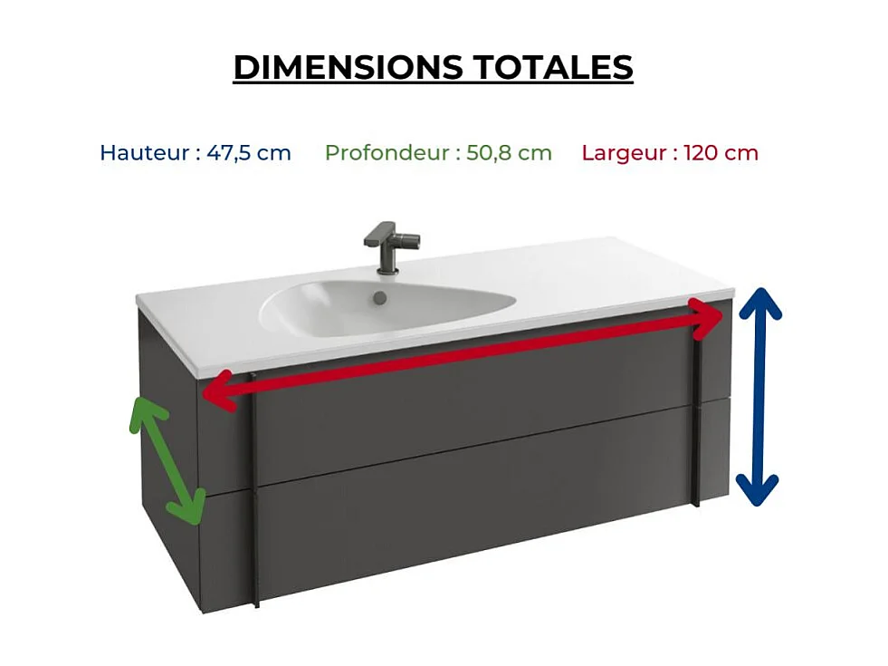 Meuble de salle de bain 120 cm JACOB DELAFON Nouvelle Vague gris brillant