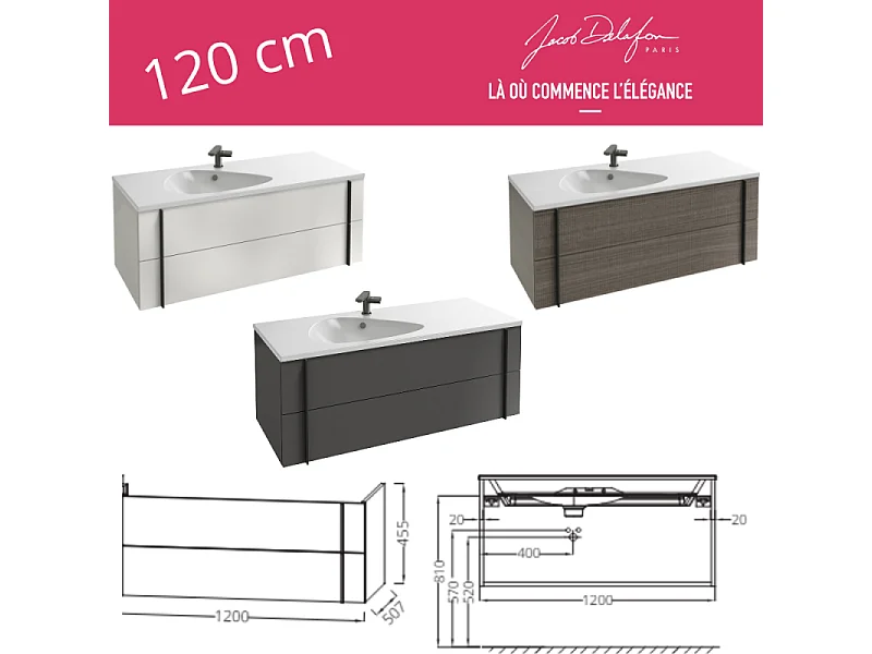 Meuble de salle de bain 120 cm JACOB DELAFON Nouvelle Vague blanc brillant