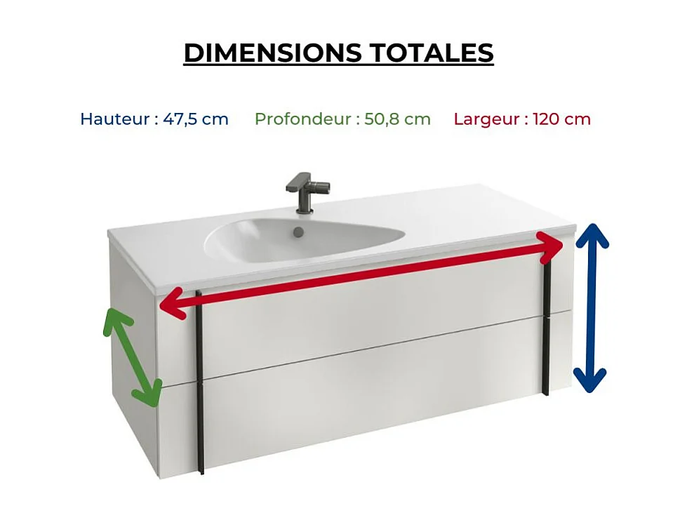 Meuble de salle de bain 120 cm JACOB DELAFON Nouvelle Vague blanc brillant