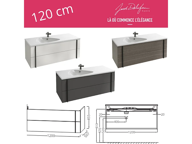 Meuble de salle de bain 120 cm JACOB DELAFON Nouvelle Vague blanc brillant