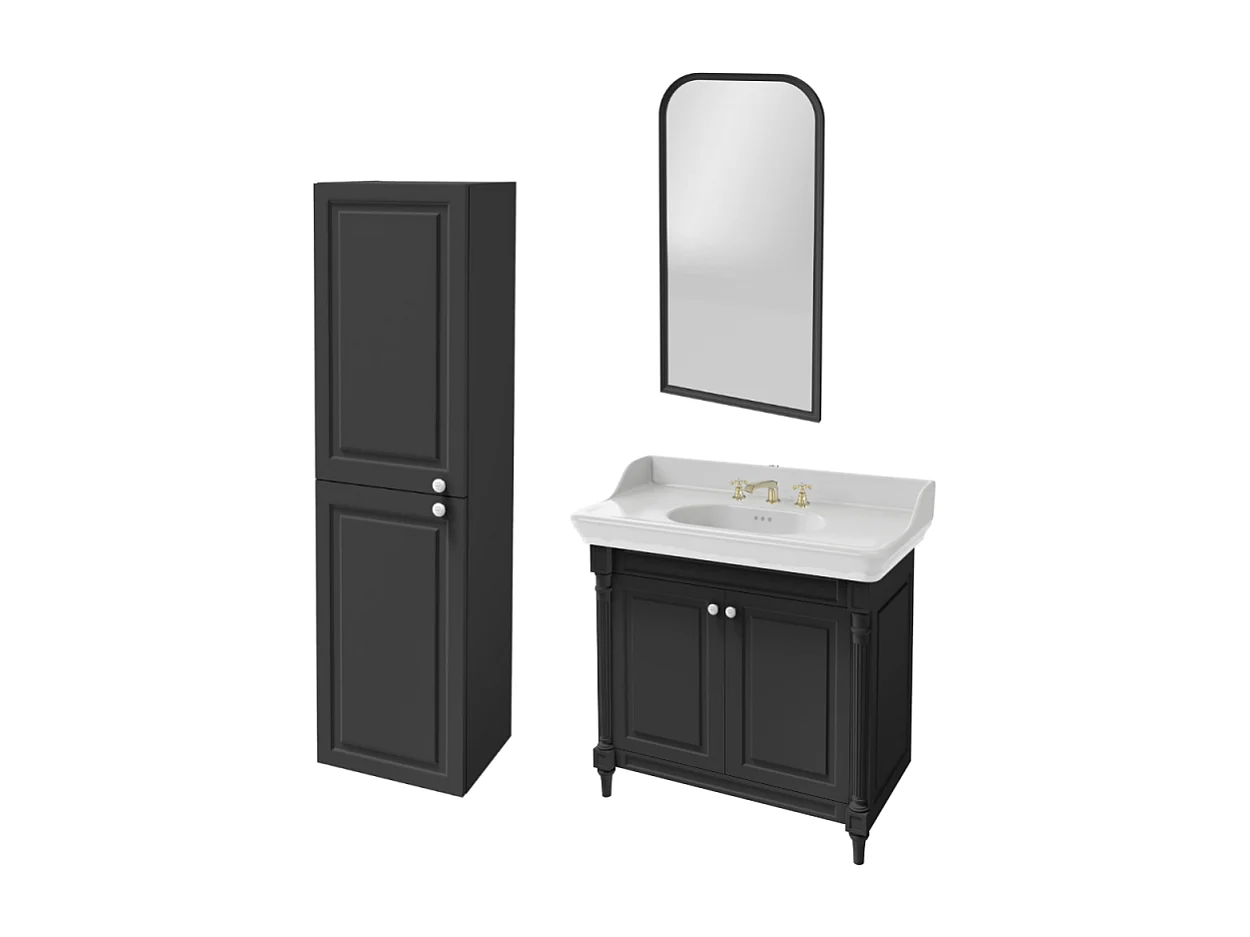 Pack meuble vasque JACOB DELAFON Cléo 1889 3 trous + colonne gauche + miroir + mélangeur croisillon or