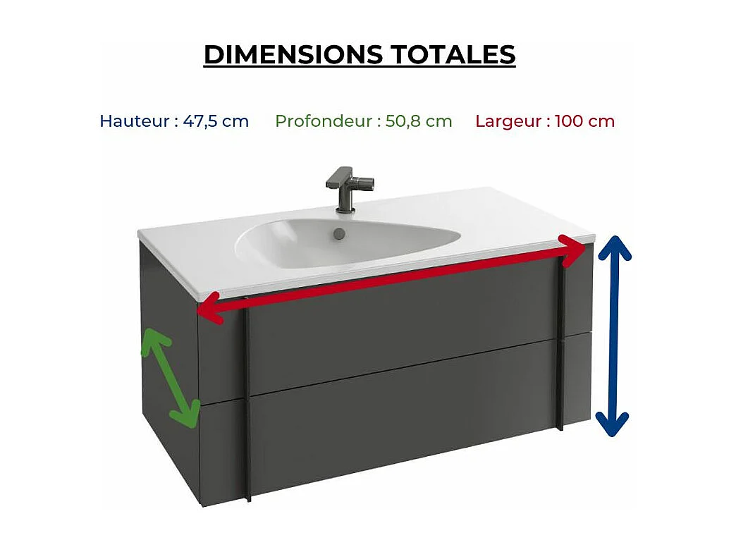 Meuble de salle de bain 100 cm JACOB DELAFON Nouvelle Vague gris brillant