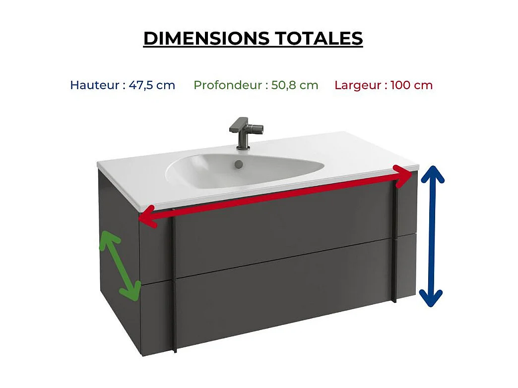 Meuble de salle de bain 100 cm JACOB DELAFON Nouvelle Vague gris brillant