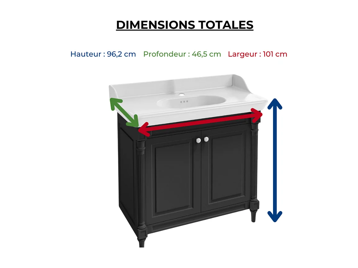 Meuble vasque JACOB DELAFON Cléo 1889 plan vasque 3 trous