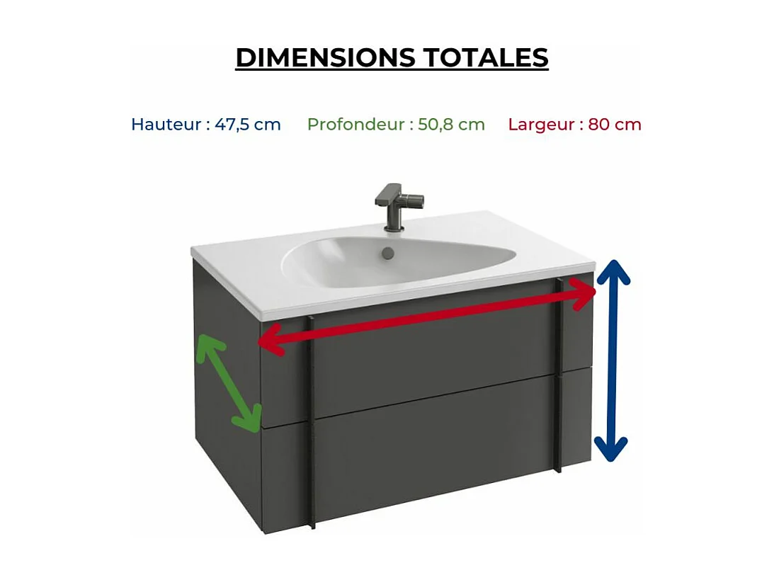 Meuble de salle de bain 80 cm JACOB DELAFON Nouvelle Vague gris brillant