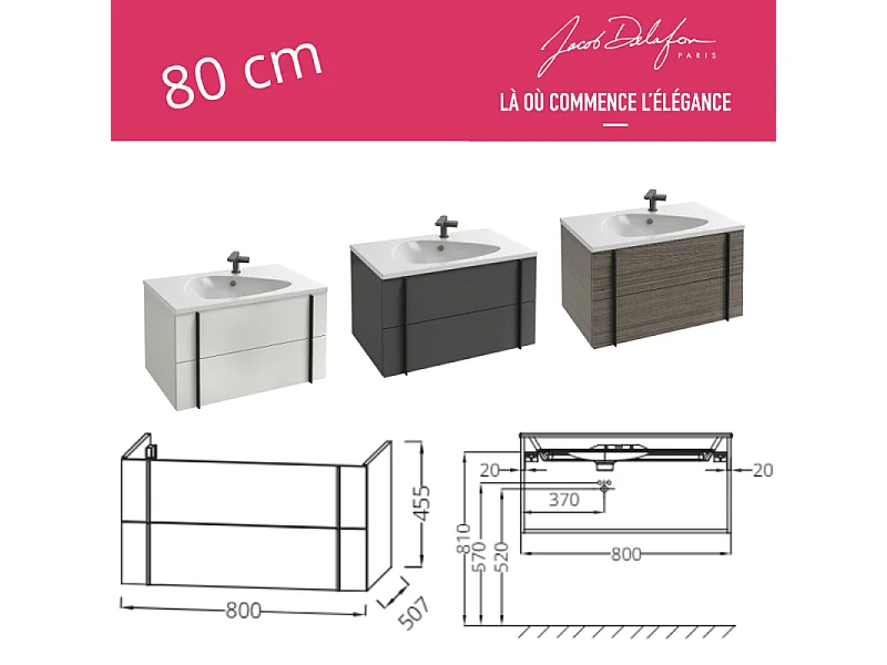 Meuble de salle de bain 80 cm JACOB DELAFON Nouvelle Vague gris brillant