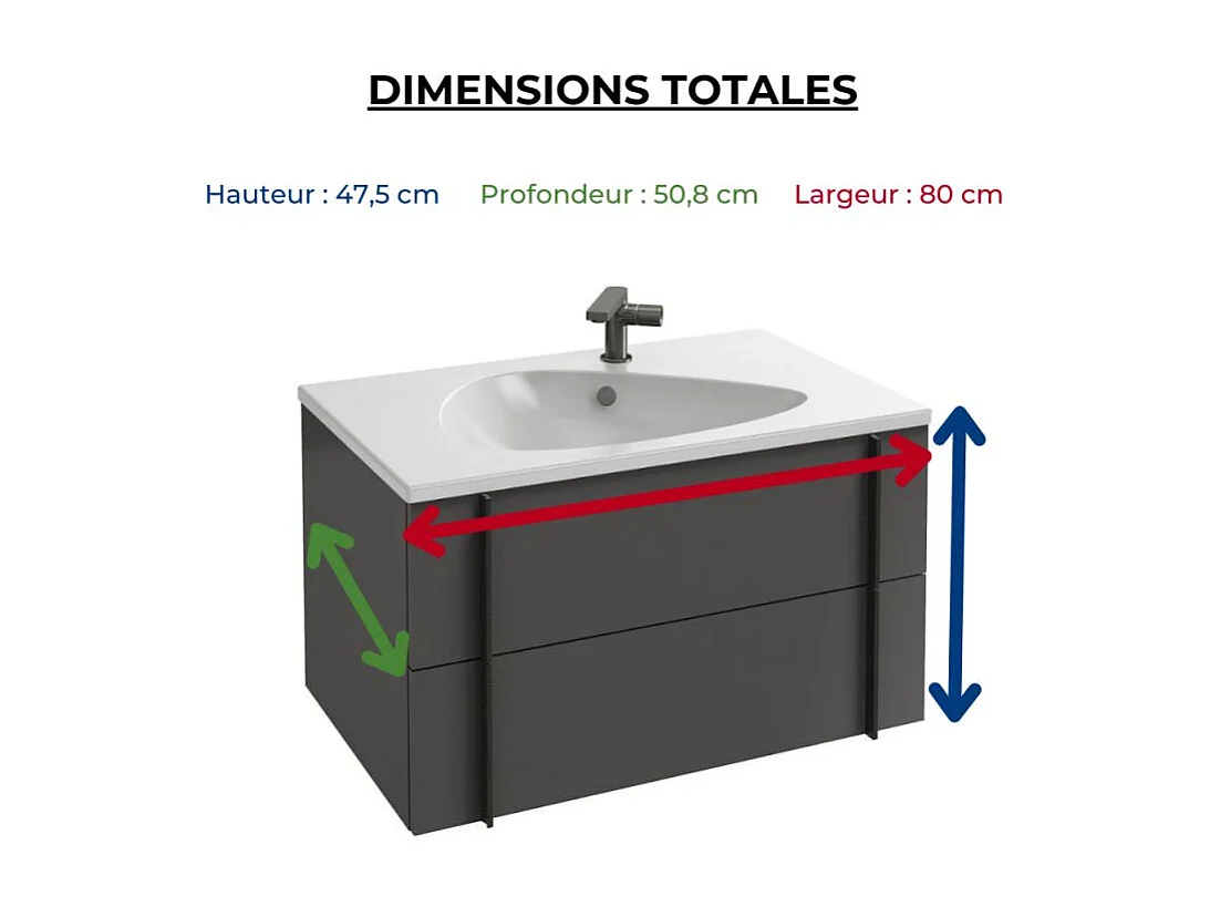 Meuble de salle de bain 80 cm JACOB DELAFON Nouvelle Vague gris brillant