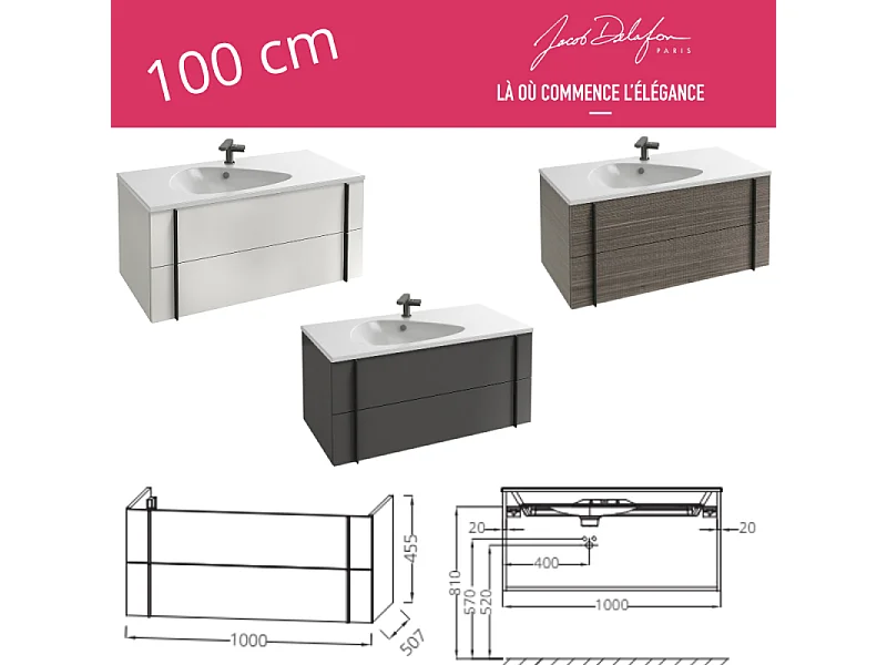 Meuble de salle de bain 80 cm JACOB DELAFON Nouvelle Vague blanc brillant