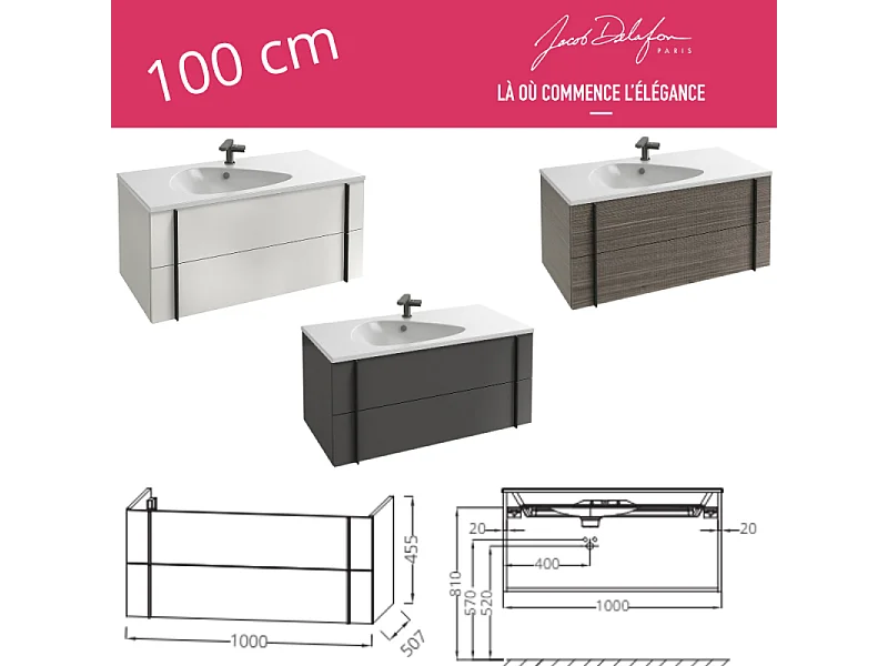 Meuble de salle de bain 80 cm JACOB DELAFON Nouvelle Vague blanc brillant