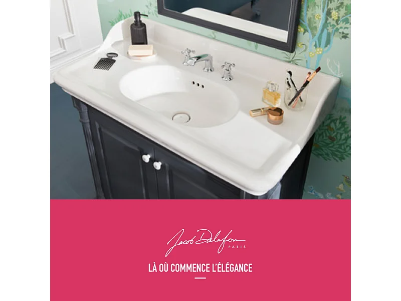 Pack meuble vasque JACOB DELAFON Cléo 1889 3 trous + miroir + colonne droite